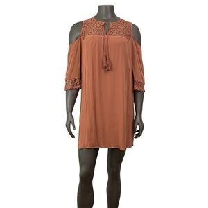 Heartloom Dress Tunic M Terracotta Rust Cold Shoulder Lace Boho Hippie Artsy